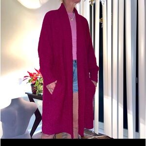 Vintage 90s diana marco Long sweater OSFM Folded Collar Roomy Oversized Hot Pink